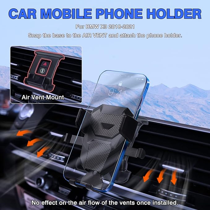 Karltys Car Phone Holder for BMW X3 2018-2021 (NOT for 22-23 X3) /X4 2019-2021 Accessories Cell Phone Holder Air Vent Mount for 4-7 Inch Phones Hands Free Thick Case Friendly Mobile Stand