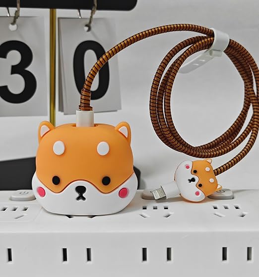 Compatible with iPhone 18W/20W USB-C Charger Protector Cover, 3D Cute Cartoon Charger Case for Apple iPhone 20W USB-C Power Adapter and Lightning Cable Protective Wire Saver (Cute Shiba Inu)