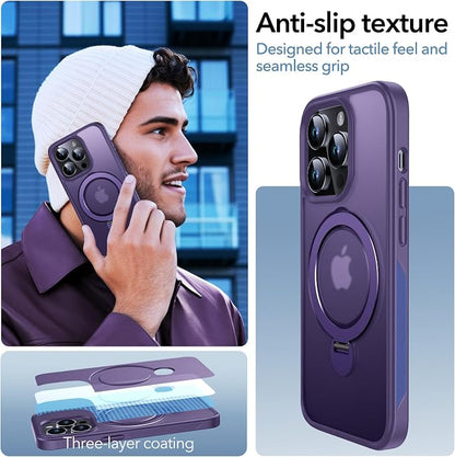 Anqrp 360° All-in-ONE Stand Case for iPhone 14 Pro with Rotatable Magnetic Kickstand Ring Holder, Compatible with MagSafe, MIL-Grade Shockproof iPhone 14 Pro Phone Case Cover 6.1" Purple