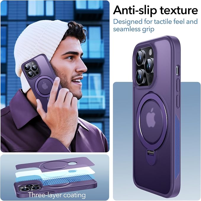 Anqrp 360° All-in-ONE Stand Case for iPhone 13 Pro Case with Rotatable Magnetic Kickstand Ring Holder, Compatible with MagSafe, MIL-Grade Shockproof iPhone 13 Pro Phone Case Cover 6.1 inch, Purple