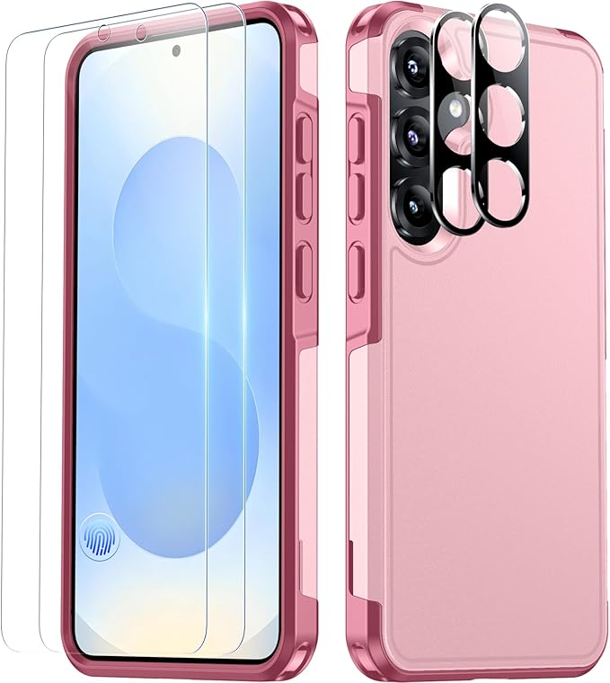 SPIDERCASE Designed for Samsung Galaxy S25 Plus Case, [10 FT Military Grade Drop Protection],2 Pack [Tempered Glass Screen Protector+Camera Lens Protector] Heavy Duty Shockproof Case,Pink
