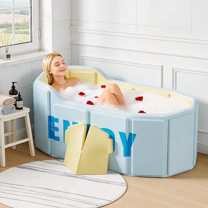 Portable Foldable Bathtub, Freestanding Bathtub No Installation, Bathroom SPA Soaking Bath Tub, Shower Stall Collapsible Hot & Ice Bath Tub (Light Blue, 47.2"L x 21.6"W x 19.6"H)