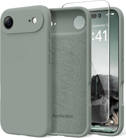 Magnetic for iPhone Air Case, Compatible with MagSafe, [Full Camera Protection][Screen Protector] Silicone Shockproof Protective Phone Case for iPhone 17 Air 6.5", Calke Green