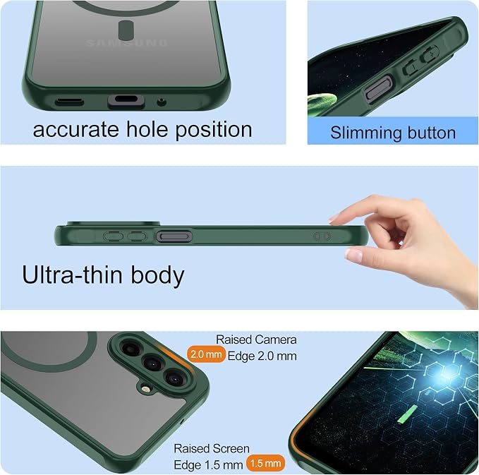 Pilaru for Samsung Galaxy A17 Case [Compatible with Magsafe] Translucent Matte Magnetic Phone Case,Slim Thin Duty Shockproof Protection Cover with 2pc Tempered Glass Screen Protector for A17 5g-Green