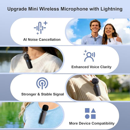 2-Pack Wireless Mini Lavalier Lapel Microphone for iPhone,iPad(Lightning) - 65ft Cordless Clip on Dual Mics with Noise Reduction 6H Working Time for Video Recording Vlogging, YouTube, Interview