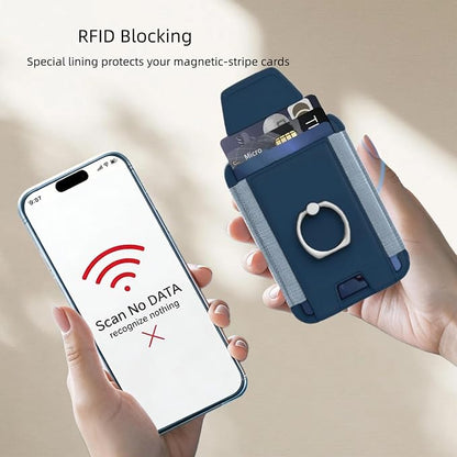 for Magsafe Wallet, Slim Magnetic Card Wallet with Grip, 7 Cards Holder RFID Blocking, Ring Stand Stick on Wallet with Privacy Flap (Deep Blue)