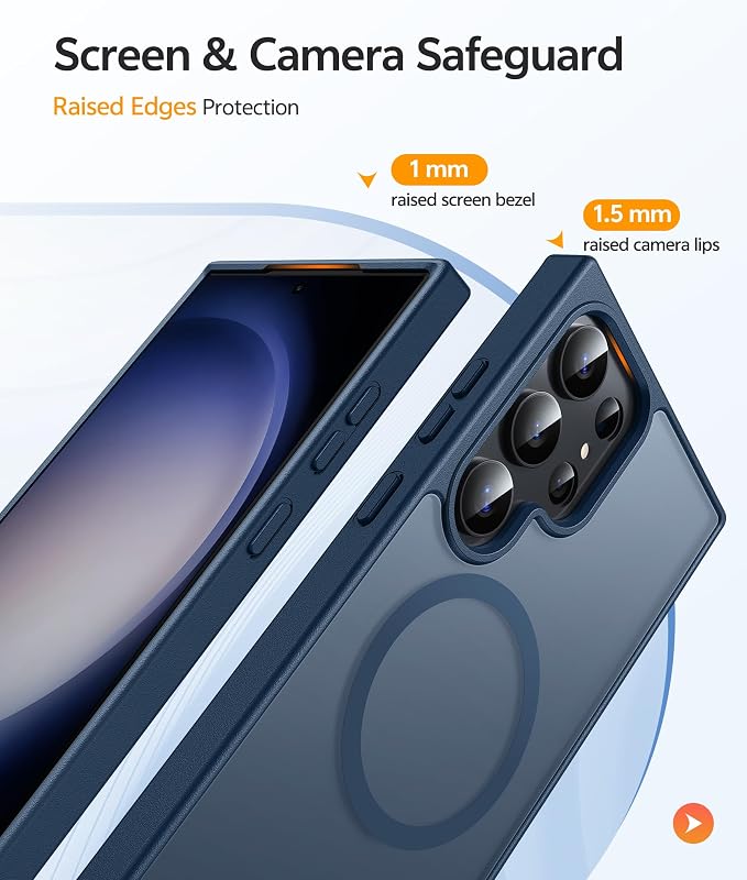 FNTCASE for Samsung Galaxy S23 Ultra Case, Compatible with Magsafe Blue | Translucent Matte Magnetic Back, 14FT Military Grade Drop Protection, Shockproof Protective Phone Cover