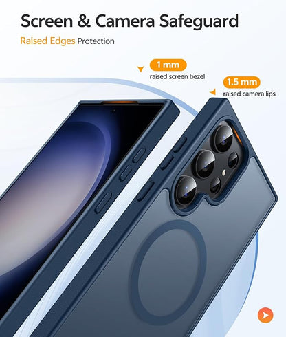 FNTCASE for Samsung Galaxy S23 Ultra Case, Compatible with Magsafe Blue | Translucent Matte Magnetic Back, 14FT Military Grade Drop Protection, Shockproof Protective Phone Cover