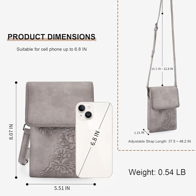 Small Crossbody Bags for Women Trendy Vegan Leather Cell Phone Bag Embossed Flower Design Wallet Purses with Strap
