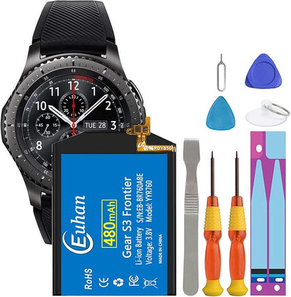 Gear S3 Battery, UNKLOU 480mAh Li-Polymer Replacement Battery for Samsmung Galaxy Gear S3 Frontier SM-R760 and S3 Classic SM-R770 R760 R770 BR760 R765 EB-BR760A with Repair Replacement Tool Kit