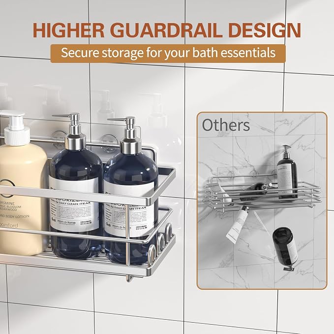 Youvip Shower Caddy, 3 Pack Large Capacity Bathroom Organizers and Storage, No Drilling Adhesive Rustproof Shelves with Soap Holder, Home Decor, Silver
