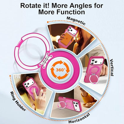 360° Magnetic Swivel Ring for iPhone 17 pro max case, Built-in Metal Stand and Ring Holder, Magsafe Compatible, Military Grade Protection, Shockproof - Rose Pink