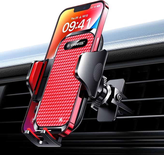 VANMASS 2026 Phone Holders for Your Car Ultimate Military-Grade Car Phone Holder Mount【Patent & Safety Certs】 Upgraded Shockproof Truck Air Vent Phone Mount for iPhone Samsung Android,Light Red