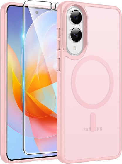 FNTCASE for Samsung Galaxy S25 Edge Case: [Compatible with Magsafe] Translucent Matte Cases with [Screen Protector] Military Grade Shockproof Protective Magnetic Phone Cover (Pink 6.7 inch)