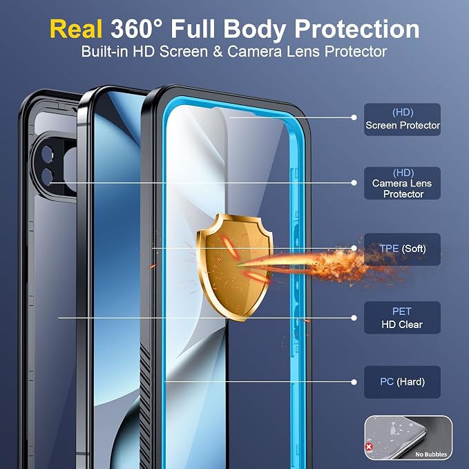 SPIDERCASE for Google Pixel 10 Pro Case Waterproof, [12FT Military-Grade Shockproof] IP68 Underwater [Anti-Peeping Screen Protector] Full Body Sealed Protection Anti-Scratched Phone Case, Light Blue