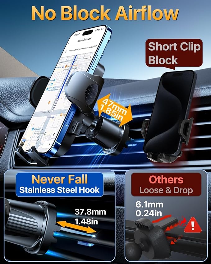 YRU True Military-Grade [360° Rotation Suction] 2026 Ultimate Car Phone Holder Mount 【90+LBS Safest Strongest & Patent Certs】 Dashboard Windshield Vent for iPhone 17 16 Pro Max Samsung,Blue Black