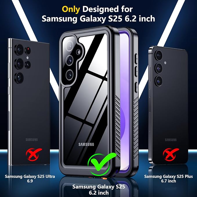SPIDERCASE Upgraded for Samsung Galaxy S25 Case Waterproof,Built-in Screen & Camera Lens Protector[IP68 Underwater] [Military Grade Shockproof] Full Body Protection Phone Case,Purple/Clear