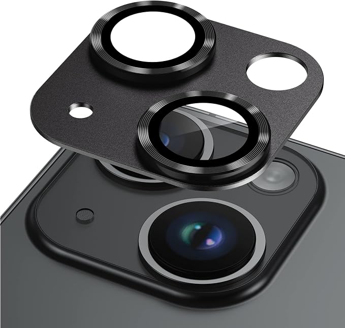 Korecase Camera Lens Protector for iPhone 14 /iPhone 14 Plus Metal Tempered Glass Camera Cover Film, Rear Lens Case Friendly for iPhone 14 /iPhone 14 Plus (Black)
