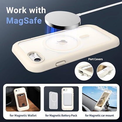 jaroco Magnetic for iPhone SE Case 3rd/2rd,iPhone 8/7 Case, [Compatible with MagSafe][Military Grade Drop Protection][Heavy Duty Protection][Non-Slip] 2-Layer Bumper Phone Case 4.7''-Antique White