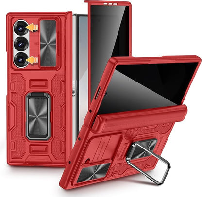 VEGO for Galaxy Z Fold 6 Case with Stand[Screen Protector & Anti-Peeping | Slide Camera Cover &Hinge Protection Full-Body Shockproof Protective Hard PC Privacy Phone Case for Samsung Galaxy Fold 6-Red