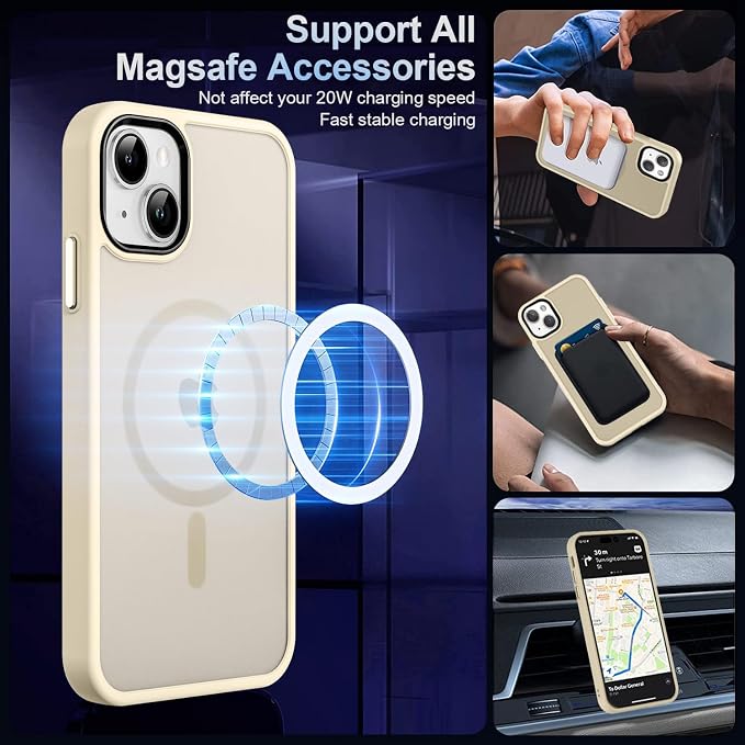 MOCCA Strong Magnetic for iPhone 13 Case, [Compatible with Magsafe][Screen Protector+Camera Lens Protector] Translucent Matte Back Slim Shockproof Case for iPhone 13 Phone Case 6.1", Light Gold