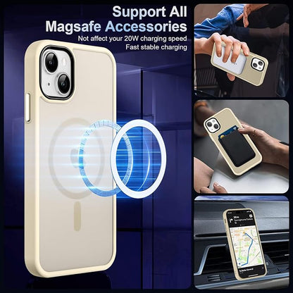 MOCCA Strong Magnetic for iPhone 13 Case, [Compatible with Magsafe][Screen Protector+Camera Lens Protector] Translucent Matte Back Slim Shockproof Case for iPhone 13 Phone Case 6.1", Light Gold