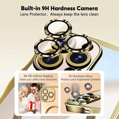 Misscase Designed for iPhone 16 Pro Case 6.3",with Privacy Screen Protector*1,Cute Wave Frame Case with Camera Lens Protector,Compatible with MagSafe Plating Bling for Women Gold