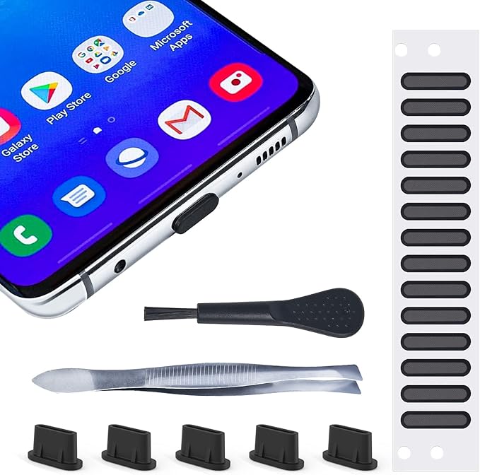 5PACK USB C Dust Plug Type C Port Cover for iPhone 17/16/15 Pro Max Plus Speaker Mesh Cover Protector for iPhone 16/15, Samsung Galaxy S25 S24 S23 S22 S21, MacBook, USB C Port Dustproof Adhesive Cover