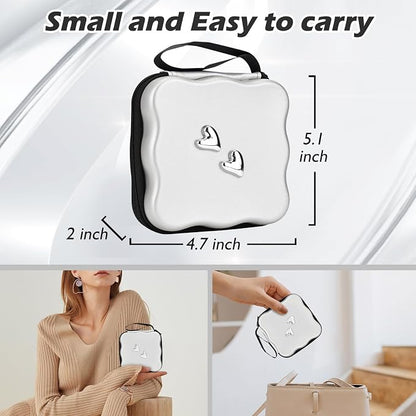 CameCosy DIY Phone Charger Storage Case Cover Sets for iPhone with Cable Protector Earphone Wire Saver, Unique Travel Storage Bag, Cute Cable Charger Protector Cord Organizer (Silver Heart)