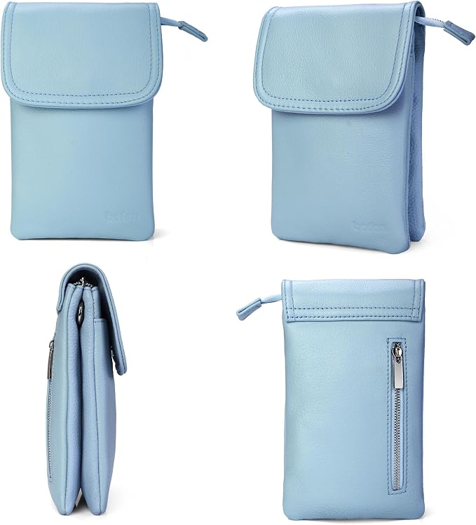 befen Genuine Leather Small Crossbody Bags for Women Cell Phone Bag Cross Body Purses,Silver Zipper