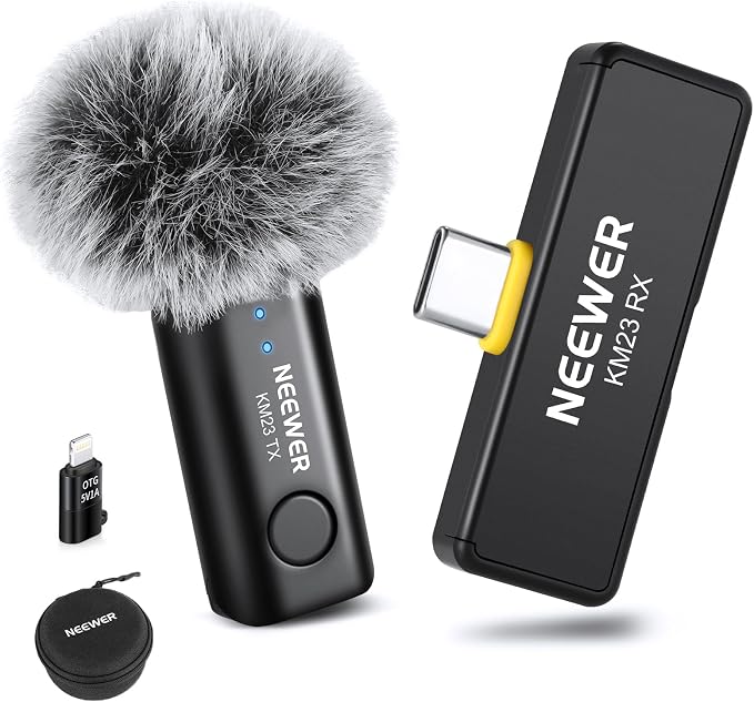 NEEWER Wireless Lavalier Microphone System for USB C, Compatible with iPhone 16 15 Samsung Android Phones, Noise Cancelling Mini Lav Omnidirectional Condenser Mic for Vlogging Live Streaming, KM23