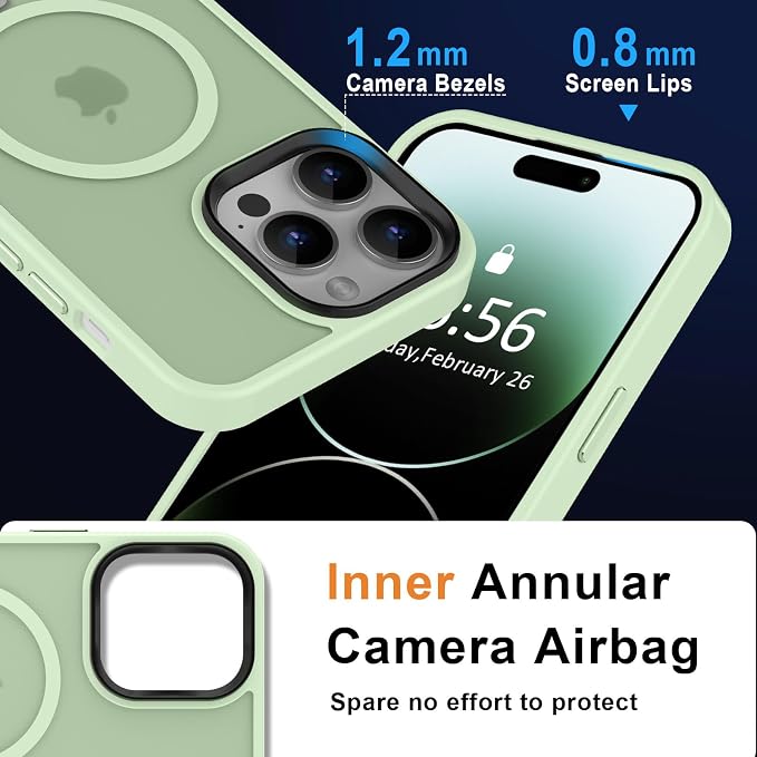 MOCCA Strong Magnetic for iPhone 14 Pro Max Case [Compatible with Magsafe] [10FT Military Grade Protective] Translucent Matte Slim Shockproof Case for iPhone 14 Pro Max 6.7" -Light Green