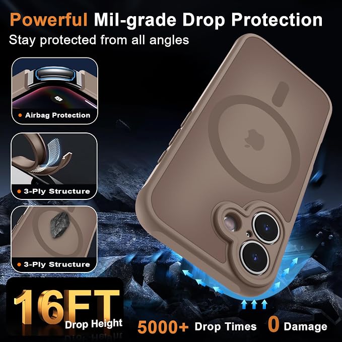 MOCCA Magnetic for iPhone 17 Case, (Compatible with Magsafe) (16FT Military Grade Protection) Full Camera Protection Anti-Fingerprint Slim Translucent Matte Phone Cover 6.3",Brown