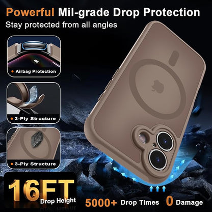 MOCCA Magnetic for iPhone 17 Case, (Compatible with Magsafe) (16FT Military Grade Protection) Full Camera Protection Anti-Fingerprint Slim Translucent Matte Phone Cover 6.3",Brown