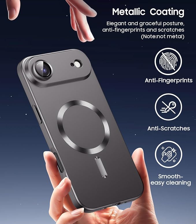 Magnetic for iPhone Air Case, Compatible with MagSafe, Built-in Camera Lens Protector, Slim Thin Soft Silicone Bumper Shockproof Metallic Luster Phone Case for iPhone 17 Air (Gray)