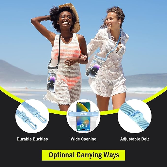 JOTO 2 Pack Large Waterproof Phone Pouch Bag, IPX8 Big Underwater Dry Bag with Lanyard for iPhone 17 Air 16 15 14 Plus Pro Max, Galaxy S24 S23 Ultra, Airpods Cash Credit Card Essentials -Black & Blue