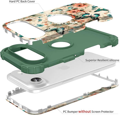 Hocase for iPhone Air Case 6.5", Heavy Duty Shockproof Protection Soft Silicone Rubber+Hard Plastic Bumpers Hybrid Protective Case for iPhone Air 2025 - Teal Green Butterflies