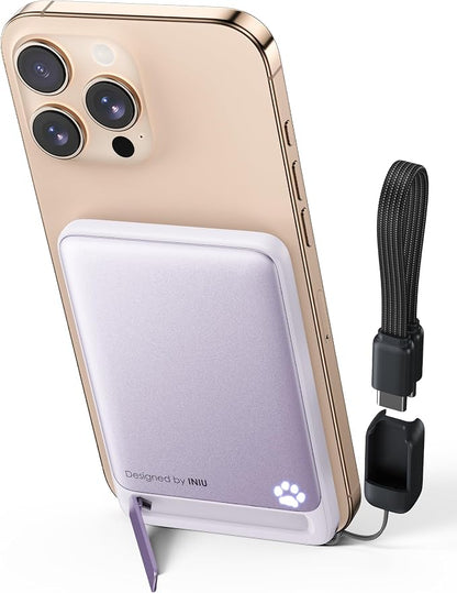 INIU Magnetic Portable Charger, Slim Qi2 Certified 5000mAh 20W Magnetic Power Bank, USB C in&Out Wireless Battery Pack Phone Charger, Only for iPhone 16/15/14/13/12 Series, Purple