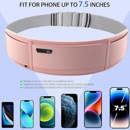 Running Belt for Phone – Adjustable Running Waist Pack with 3 Pockets Fits Up to 7.2 Inch Phones, Slim Running Fanny Pack for Men & Women Jogging Hiking Fitness (Pink)