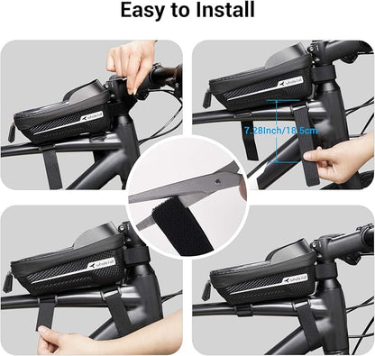 whale fall Bike Frame Bag Waterproof, 3D Eva Hard Shell, Bike Phone Holder, Bicycle Top Tube Bag, Cycling Pouch with Rain Cover, Bike Accessories for Phones Under 7"