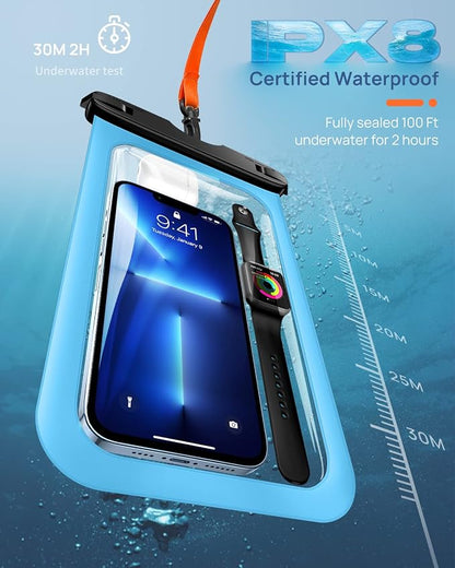 Lanhiem Large Waterproof Phone Pouch [Up to 10.5"] Universal IPX8 Waterproof Dry Bag with Lanyard for iPhone 17 Pro Max /16/15, S25 Ultra/ S24/ S23 Plus/FE, Moto G/Pixel 10 9 8 Pro, Black+Mint