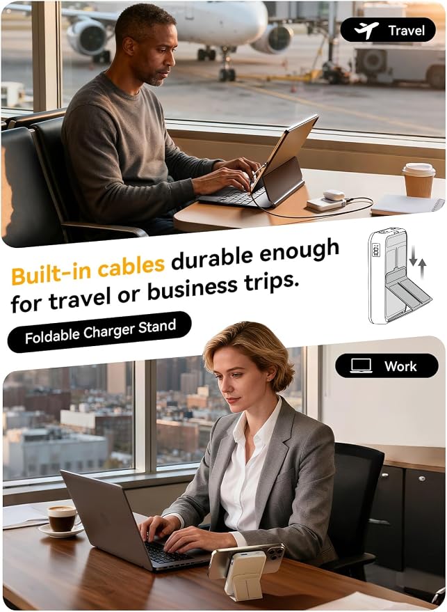 Magnetic Portable Charger, 10000mAh Power Bank with Leather Foldable Stand - Travel Essentials, USB-C 20W Fast Charging for Magsafe Battery Pack, Compatible with iPhone 17/16/15/14/13 Series