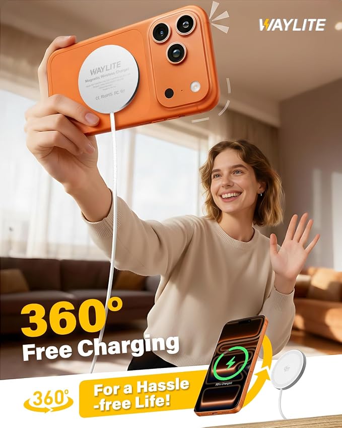 25W Magnetic Wireless Charger, 6FT Fast Charging Pad Qi2.2 Wireless Charge for iPhone 17 16 /AirPods3/2/Pro/for Galaxy S26 Ultra/Pixel 10 Series, Portable Charger for Desk& Travel(2Pack,Elegant White)