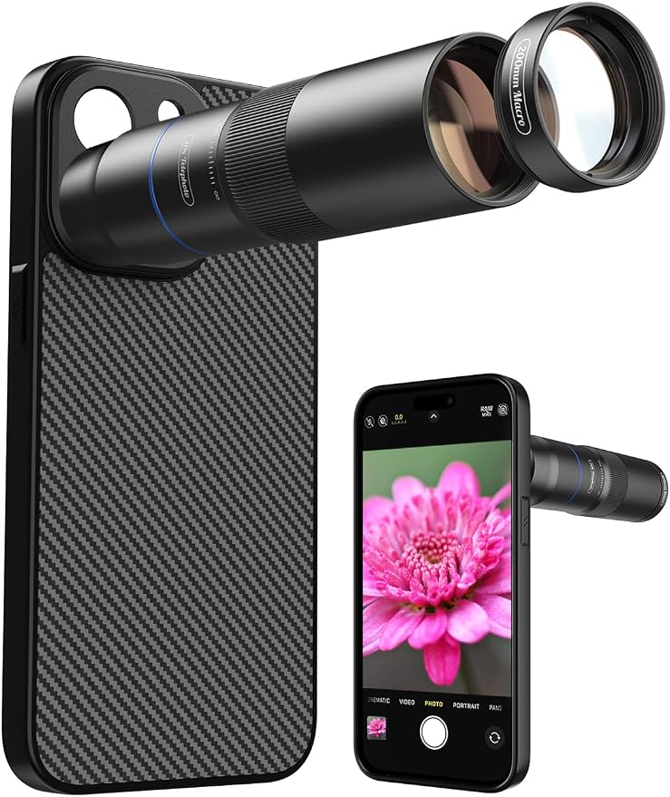 MIAO LAB HD 10X Telephoto Lens & 200mm Macro Lens, 2-in-1 Aluminum Phone Camera Lens Kit with 17mm Lens Thread Interface Mobile Phone case. Phone Lens Attachment Fit for iPhone 15 Pro
