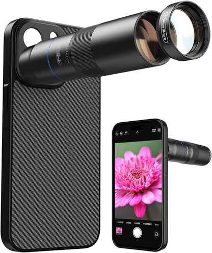MIAO LAB HD 10X Telephoto Lens & 200mm Macro Lens, 2-in-1 Aluminum Phone Camera Lens Kit with 17mm Lens Thread Interface Mobile Phone case. Phone Lens Attachment Fit for iPhone 15 Pro