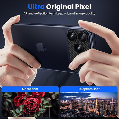 WSKEN for iPhone 17 Pro Max Camera Lens Protector, [Military Grade Shatterproof] [Strong Adhesion] Metal Aluminum Alloy Tempered Glass Camera Screen Protector, Crabon Fiber Texture