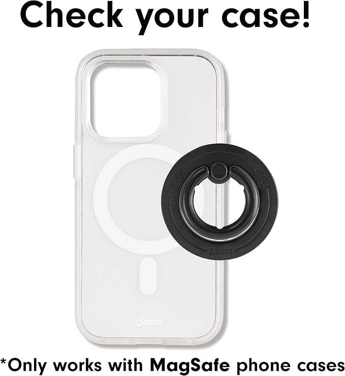Sonix Magnetic Phone Grip and Phone Ring Holder - Compatible with MagSafe - Rotatable Kickstand and Phone Holder for iPhone 16, 15, 14, 13, 12 Series - Matte Black