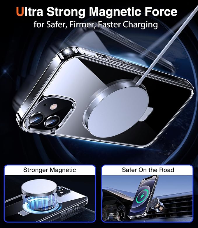 Chicfun 3-in-1 [Magnetic+Kickstand+Ring Holder] for iPhone 12/12 Pro Case Stand Ring Holder Compatible with MagSafe, Military Shockproof Protective iPhone 12/12 Pro Phone Case Kickstand Cover Clear