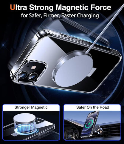 Chicfun 3-in-1 [Magnetic+Kickstand+Ring Holder] for iPhone 12/12 Pro Case Stand Ring Holder Compatible with MagSafe, Military Shockproof Protective iPhone 12/12 Pro Phone Case Kickstand Cover Clear