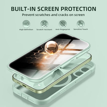BERFY for iPhone 17 Case, Compatible with MagSafe, Built-in Privacy Screen Protector, Camera Protection, Shockproof Full Body Phone Case 6.3", Clear Green